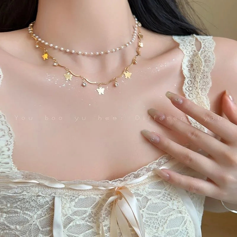 Crystal Zircon Butterfly Tassel Necklace