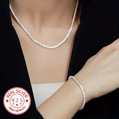 925 Sterling Silver Chain Bracelet & Necklace Set