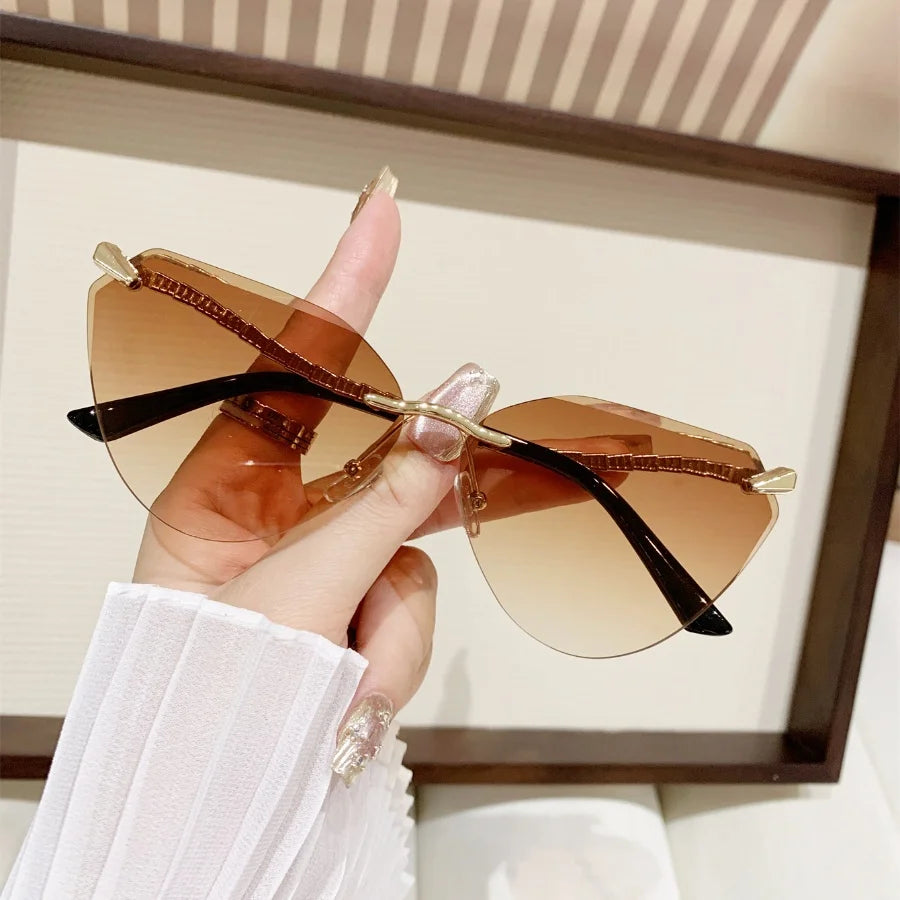 1Pc Women's Fashion Glasses New Style High-End Personality Snake Leg Frameless Cut-Edge Y2K Music Festival Trendy Street Photogr