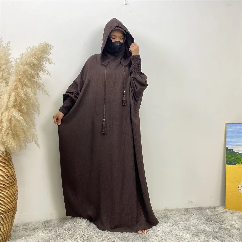 Hooded Batwing Sleeve Abaya Robe