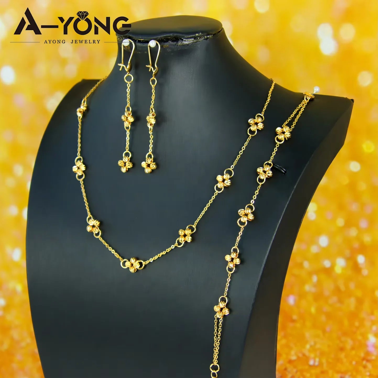 Italian Gold Bead Flower Necklace Set