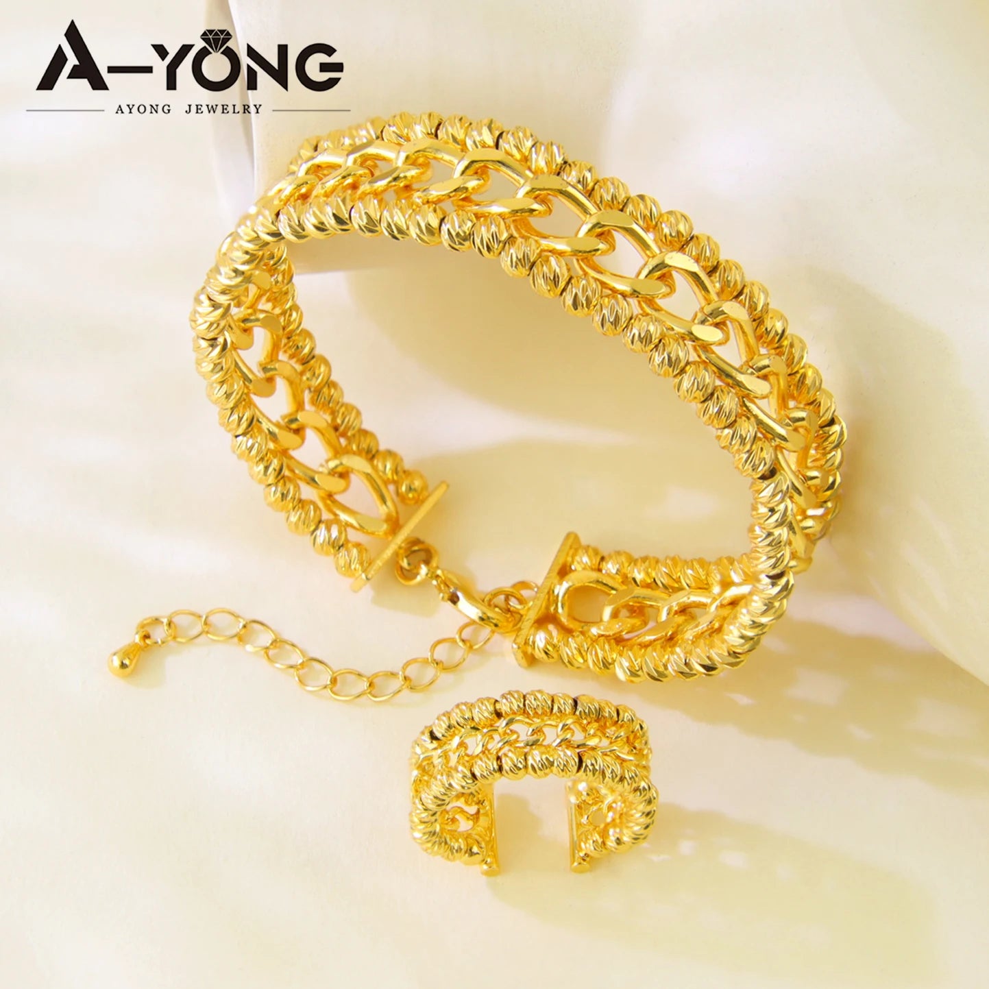 Dubai Gold Beads Wedding Bangles & Ring Set
