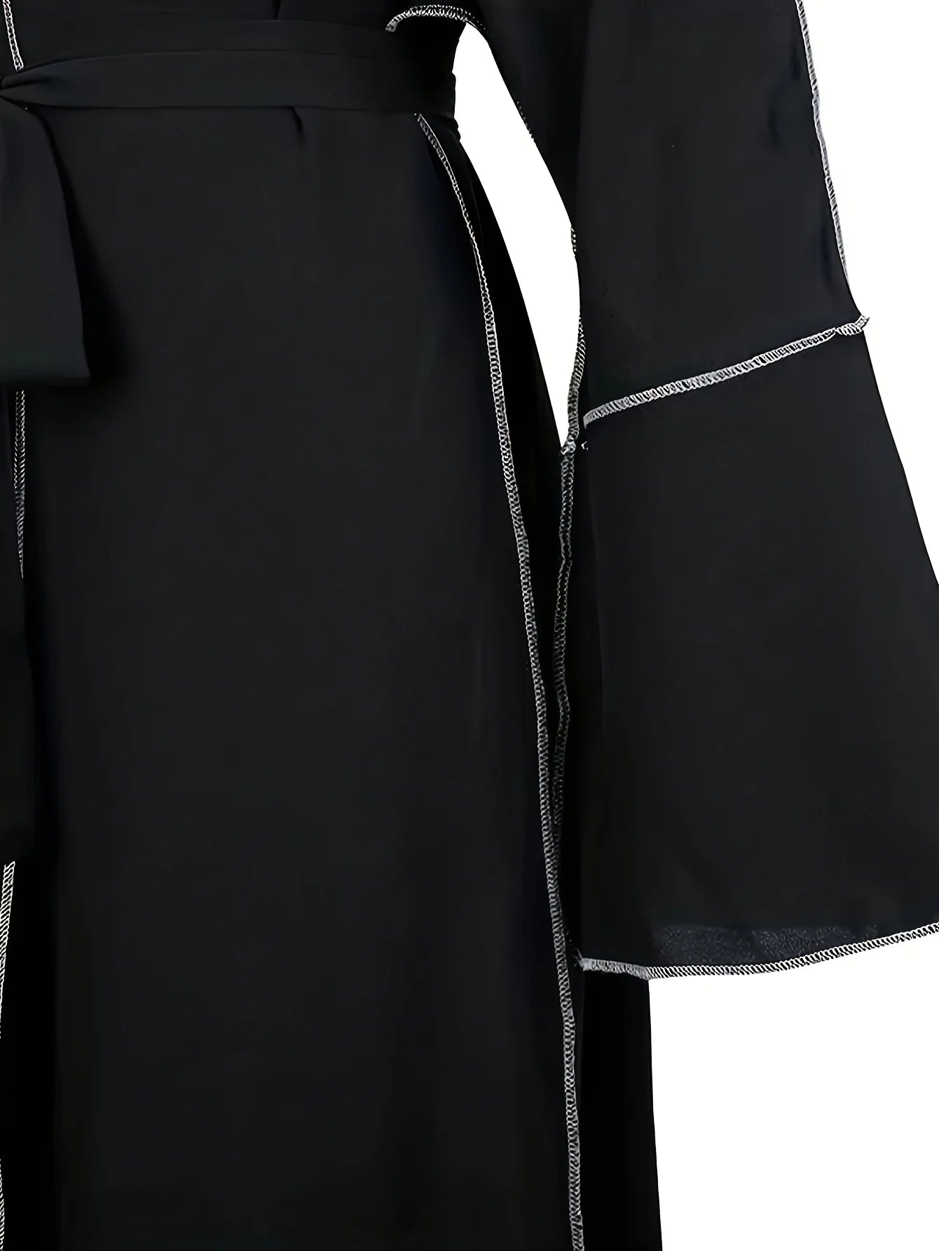 Contrast Lace-Up Trumpet Sleeve Maxi Dress