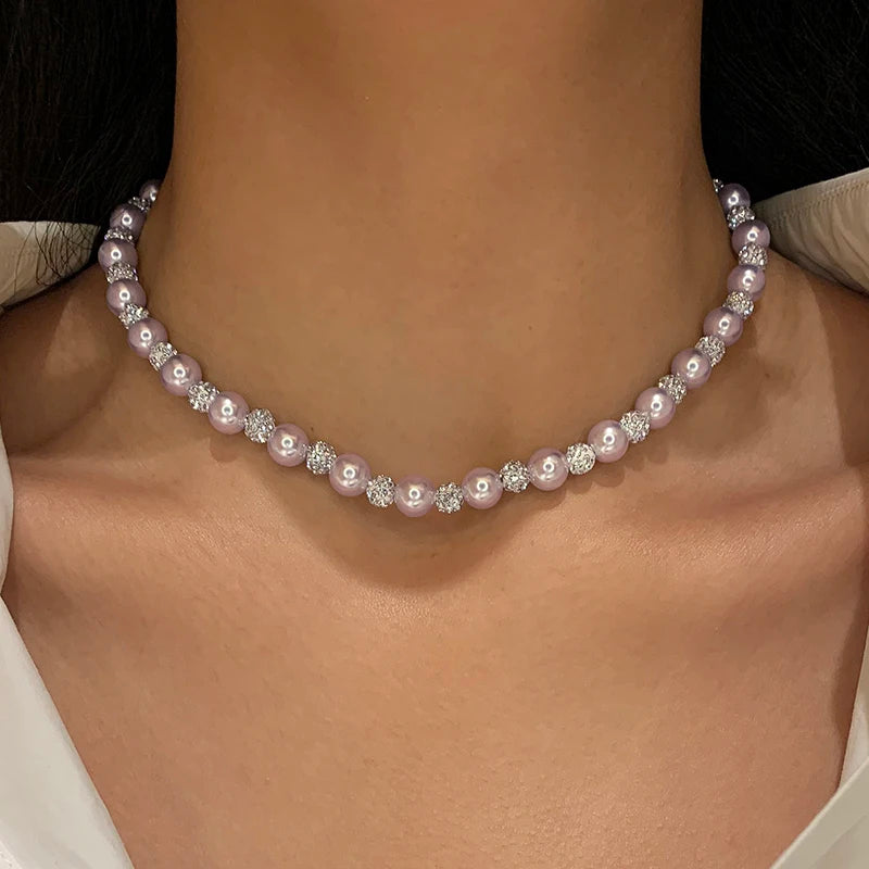 Rose Purple Pearl Bead Clavicle Chain Necklace