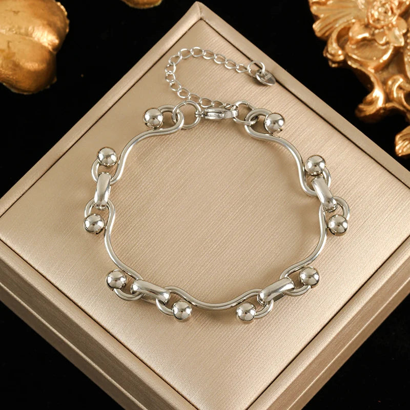 Silver Metal Texture Wrist Chain Bangle Bracelet