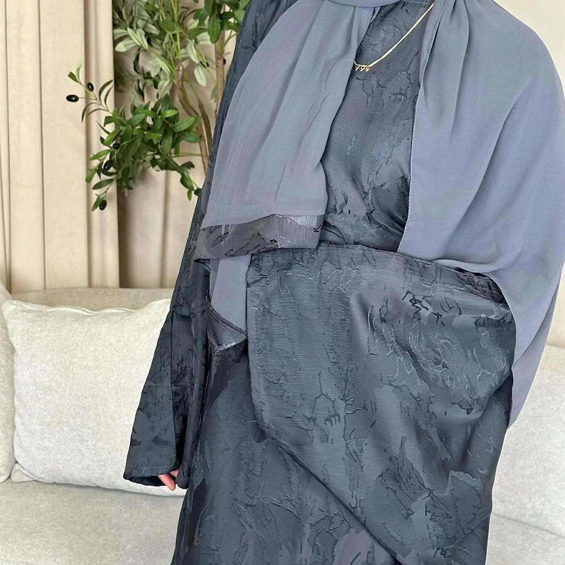 Long Sleeve O-Neck Plus Size Maxi Abaya Dress