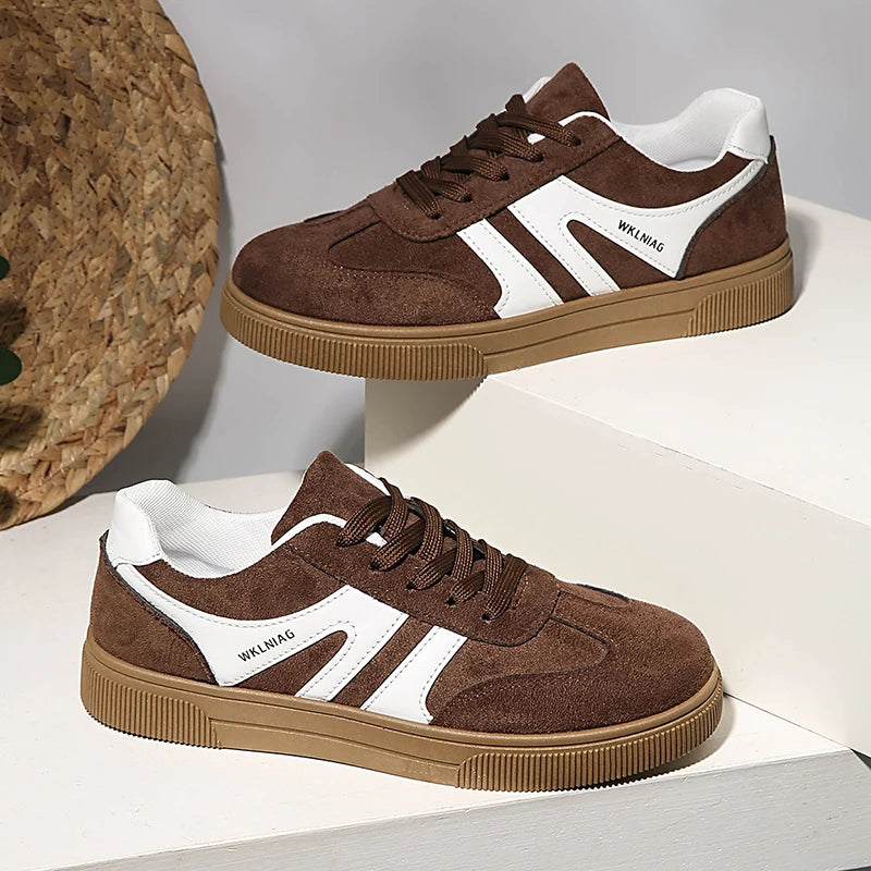 Faux Suede Brown Platform Sneakers Women 2026 Spring Non Slip Flat Heels Casual Walking Shoes Woman Thick Sole Vulcanize Shoes