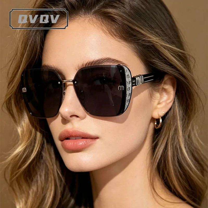 QVQV Luxury Designer Square Sunglasses Women High Quality Letters Sun Glasses Ladies Vintage Trendy Driving Eyewear Gafas De Sol