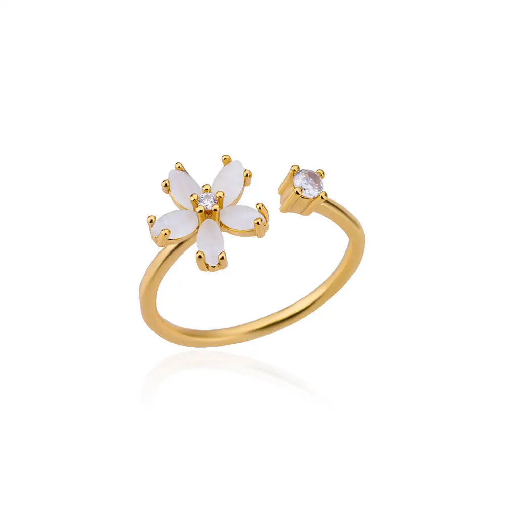 Stainless Steel Cross Flower Heart Ring 18K Gold-plated Anti Fading Rings Women Wedding Golden Jewelry Vacation Accessories Gift