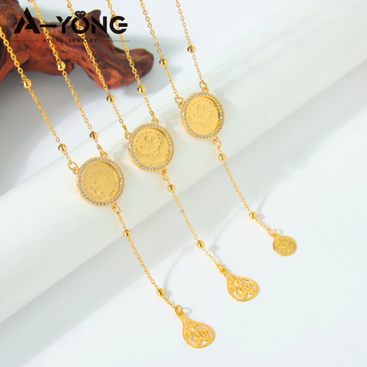 Islamic Gold Coins Long Pendant Necklace