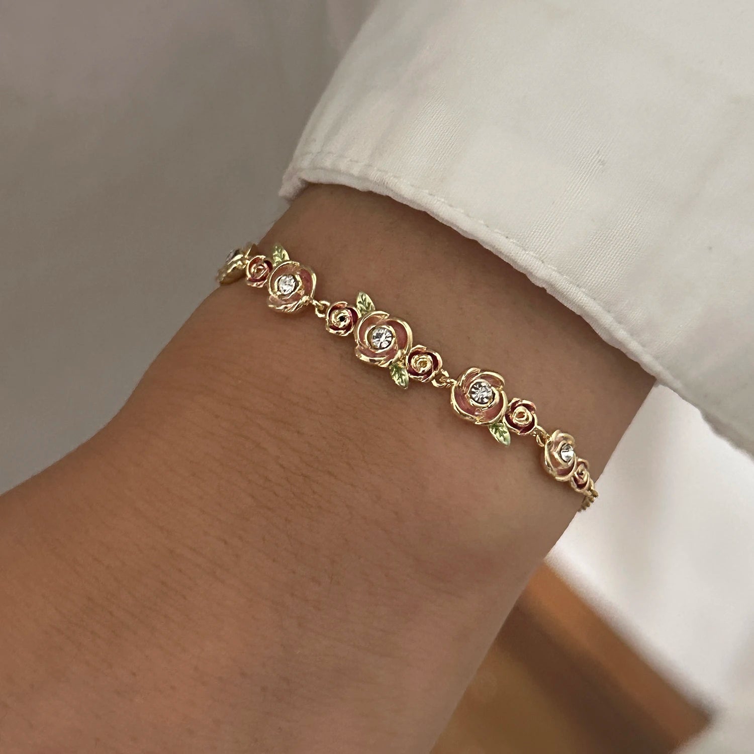 Enamel Flower Copper Bangle Bracelet