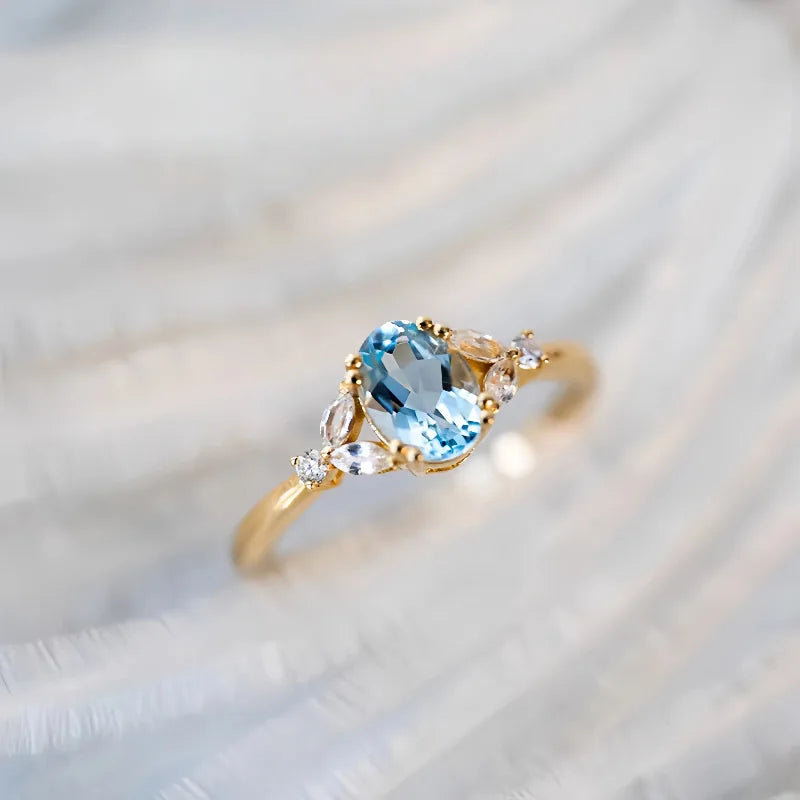 925 Silver Sea Blue Oval Ring