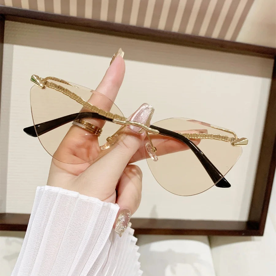 1Pc Women's Fashion Glasses New Style High-End Personality Snake Leg Frameless Cut-Edge Y2K Music Festival Trendy Street Photogr