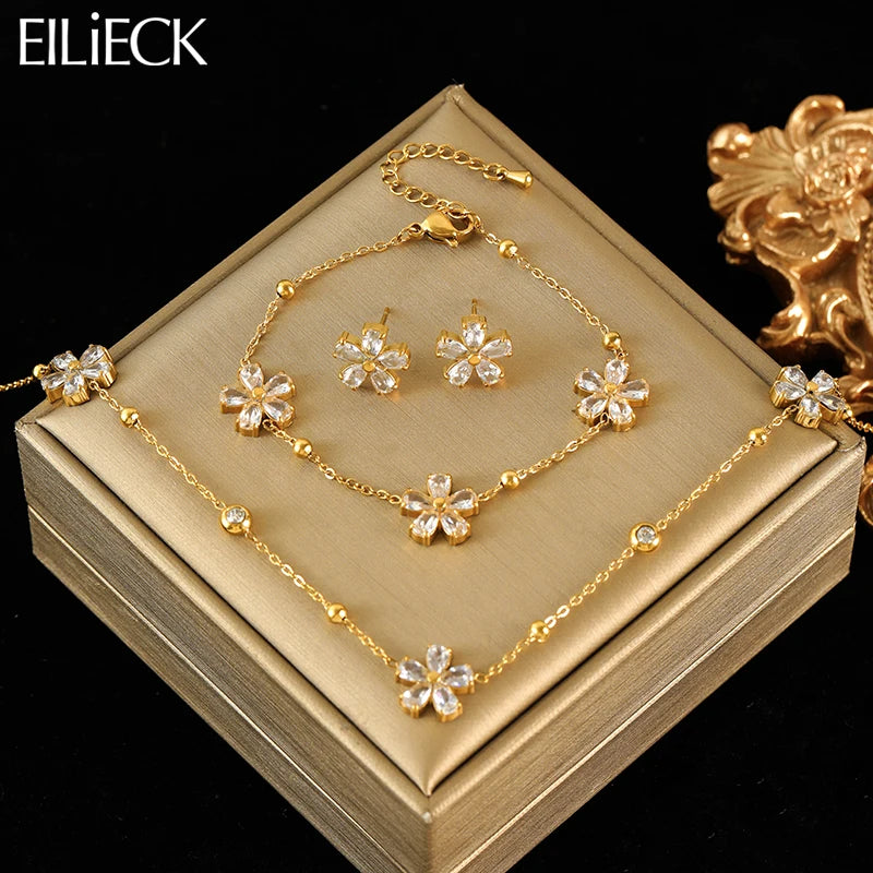 White Zirconia Flower Jewellery Set