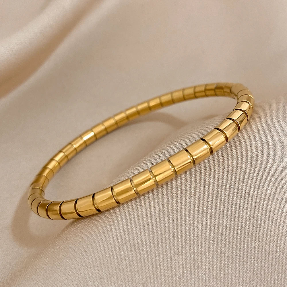 Cubic Zirconia Gold Stainless Steel Bangle
