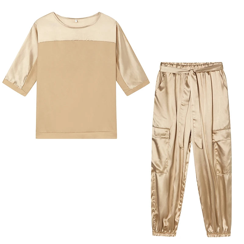 Satin Half-Sleeve Two-Piece Set
