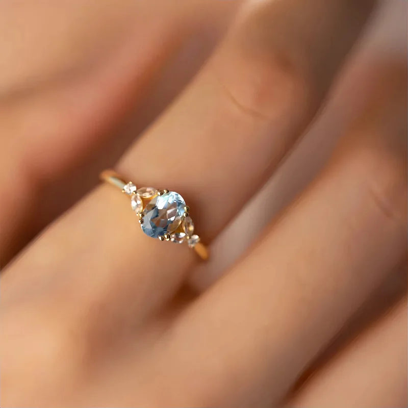 925 Silver Sea Blue Oval Ring