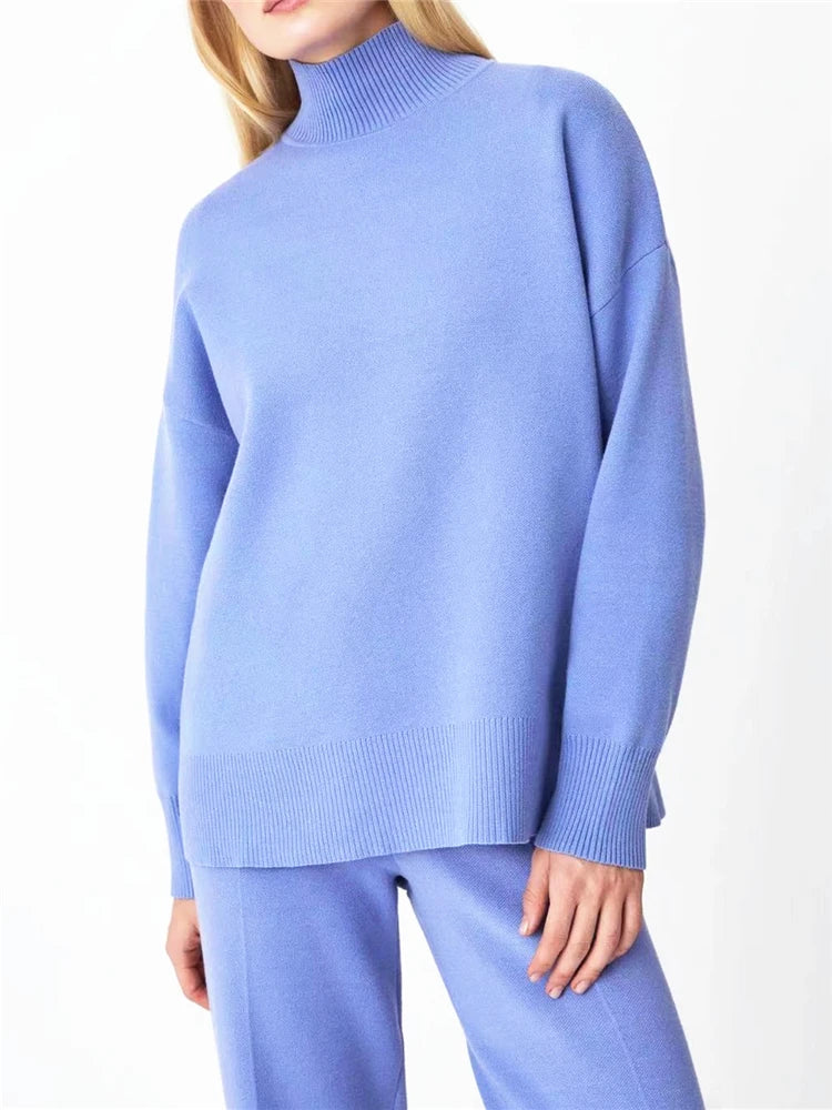 Women's Knit 2-Piece Set – High-Waist Wide-Leg Pants
