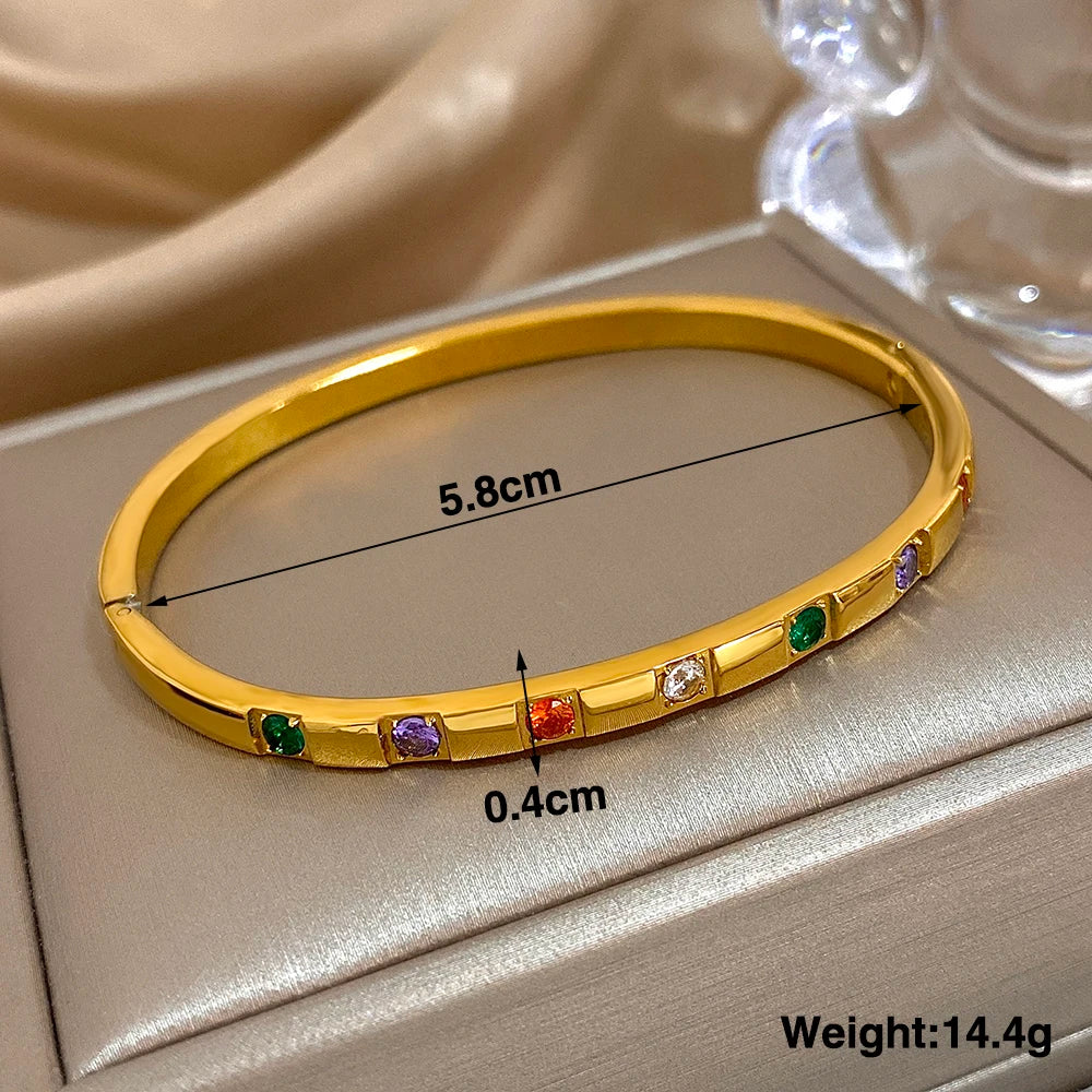 Cubic Zirconia Gold Stainless Steel Bangle