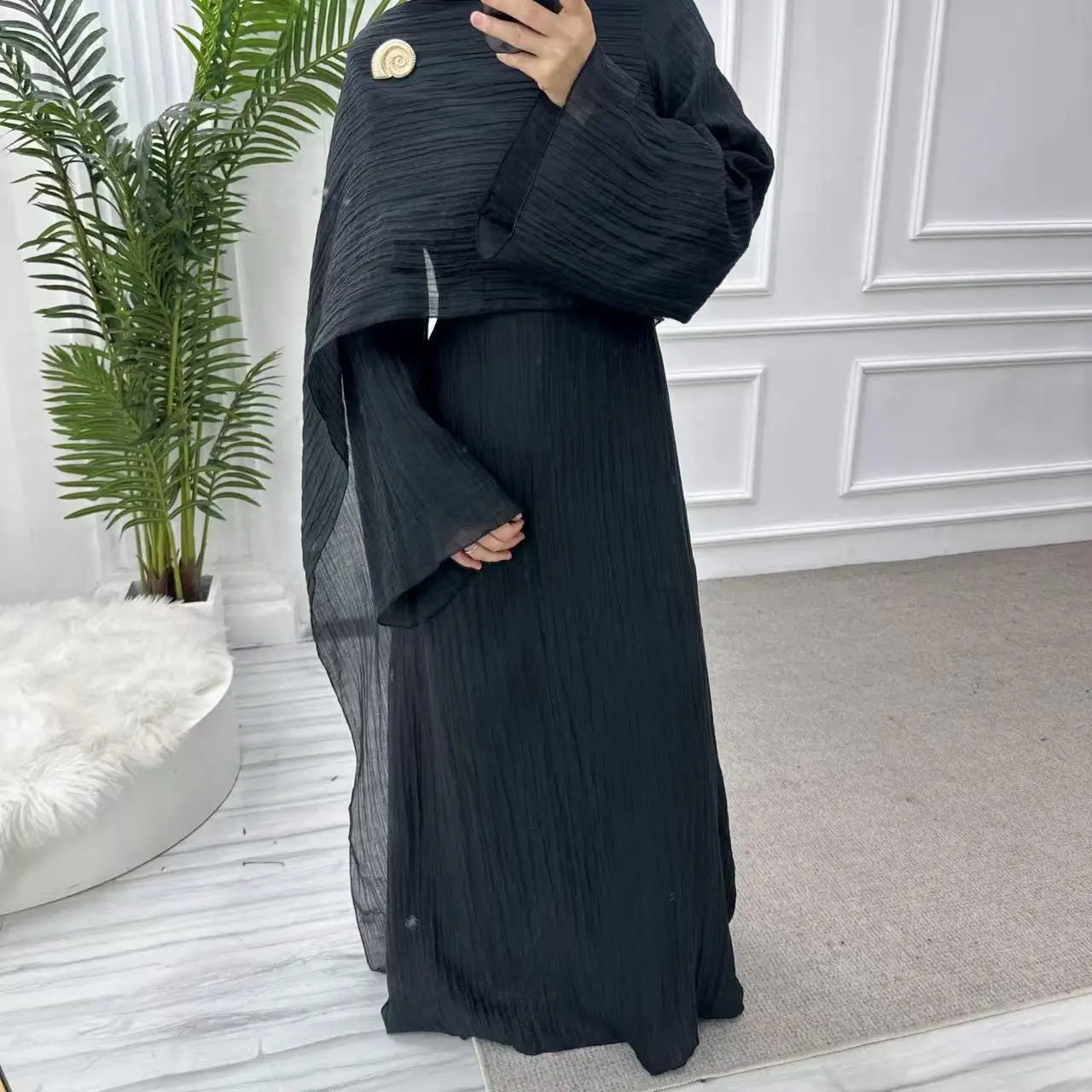 Solid Colour Elegant Abaya Cardigan Set