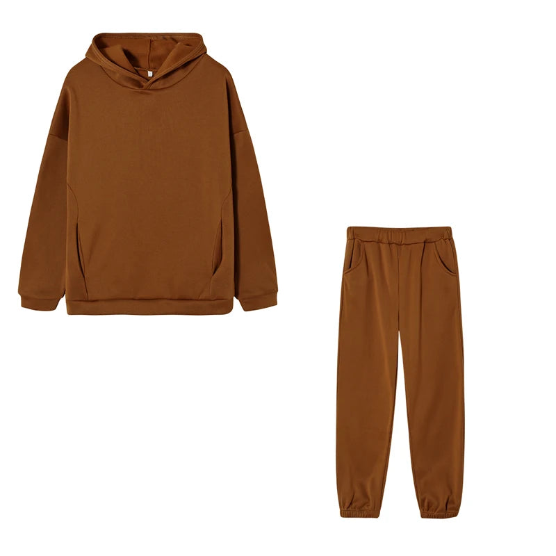 Monochrome Hooded Hoodie Set Casual European American Fashion 2-Piece Autumn Winter Hot Selling New Style