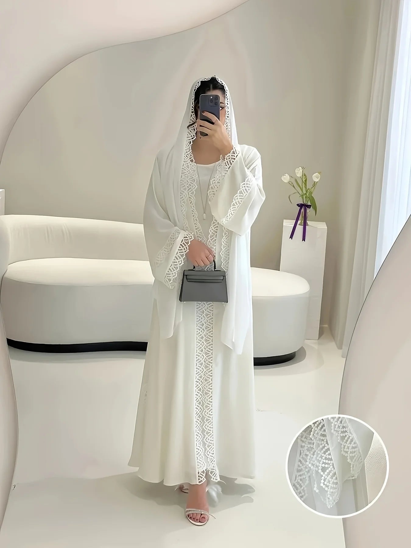 Lace Cardigan Open-Front Beach Cover-Up Abaya