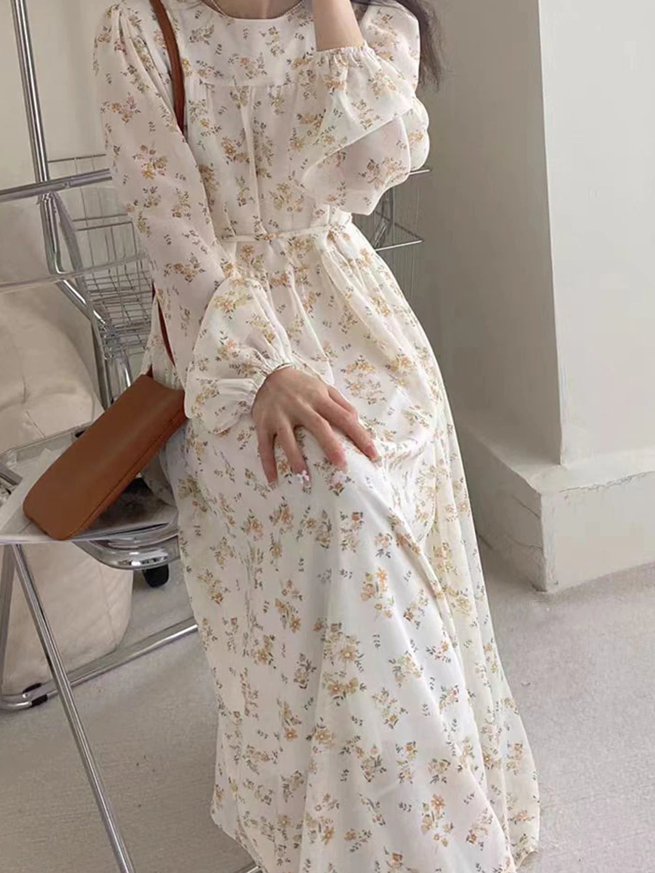 Floral Printed Long-Sleeve Loose Arabic Dress – Modest Fashion – Veloura Design