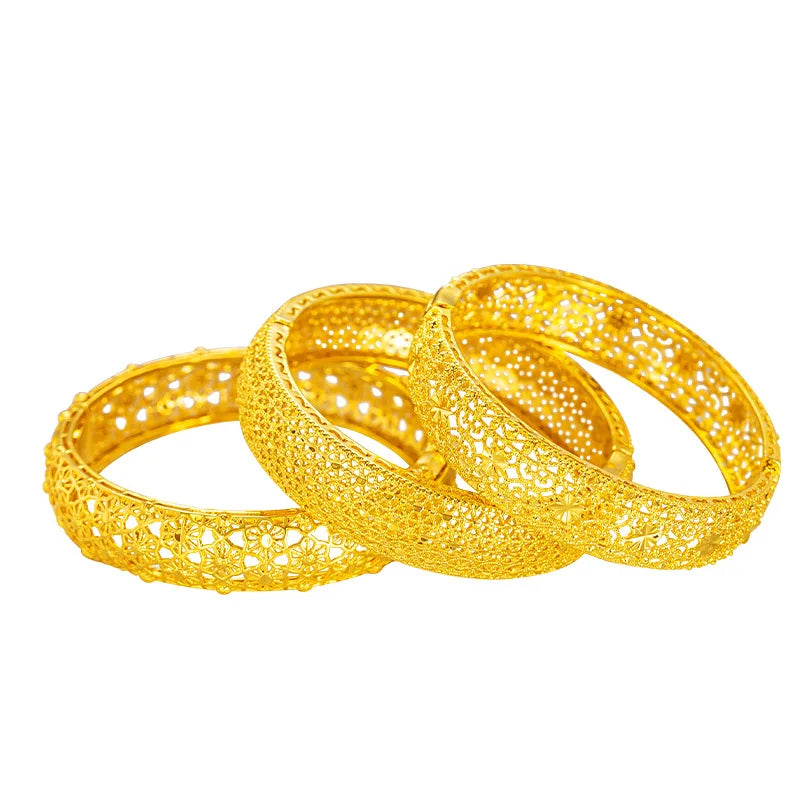 24K Pure Gold Openwork Flower Bracelet