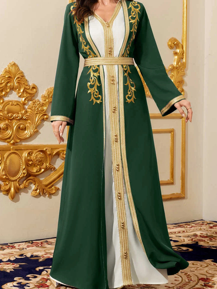 Embroidered Belted Abaya Two-Piece Set