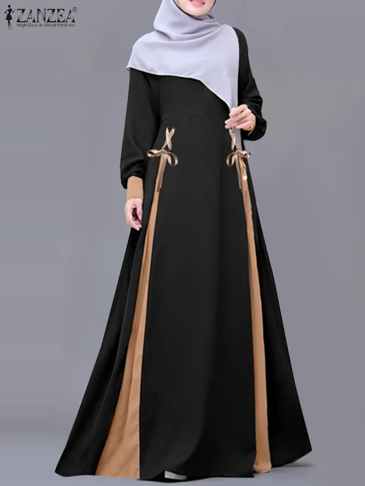 Veloura Contrast Tie-Waist Abaya Dress