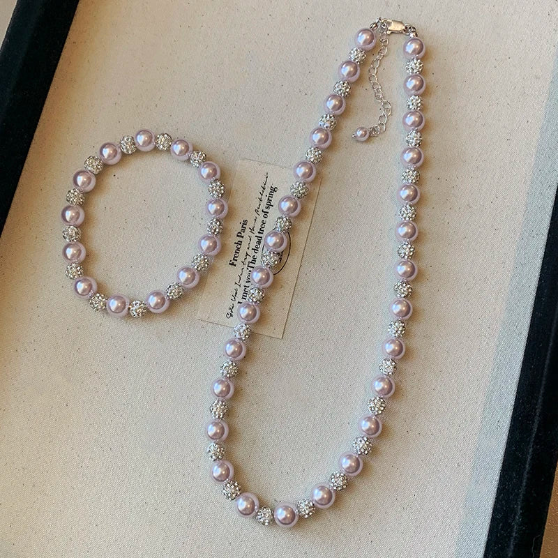 Rose Purple Pearl Bead Clavicle Chain Necklace