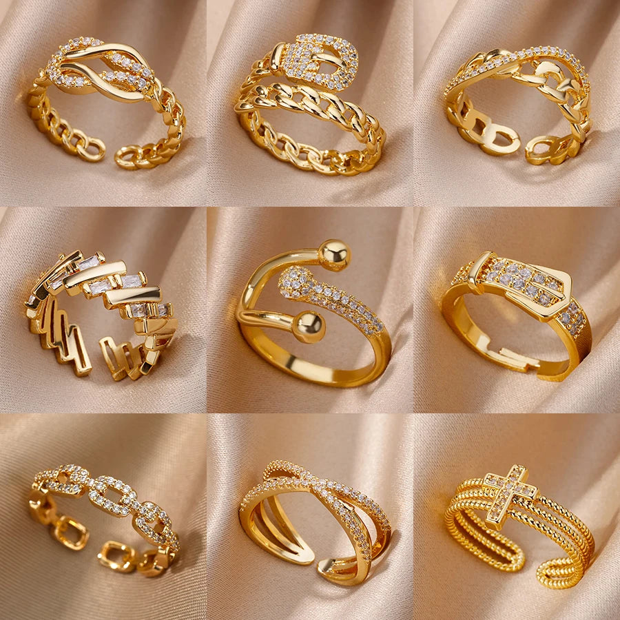 Gold Zircon Cross Open Ring