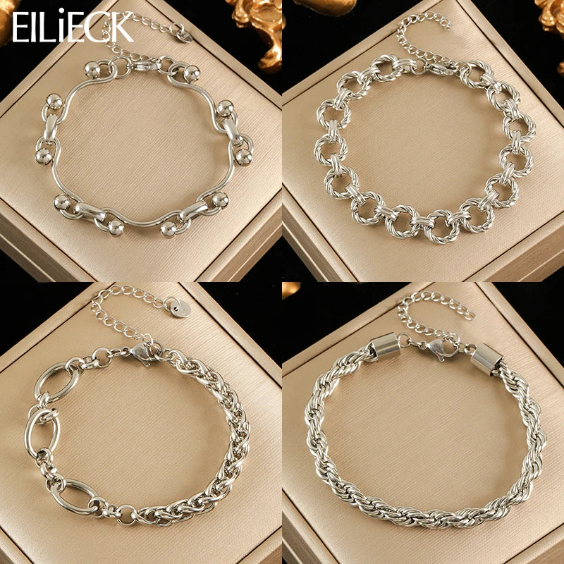 Silver Metal Texture Wrist Chain Bangle Bracelet
