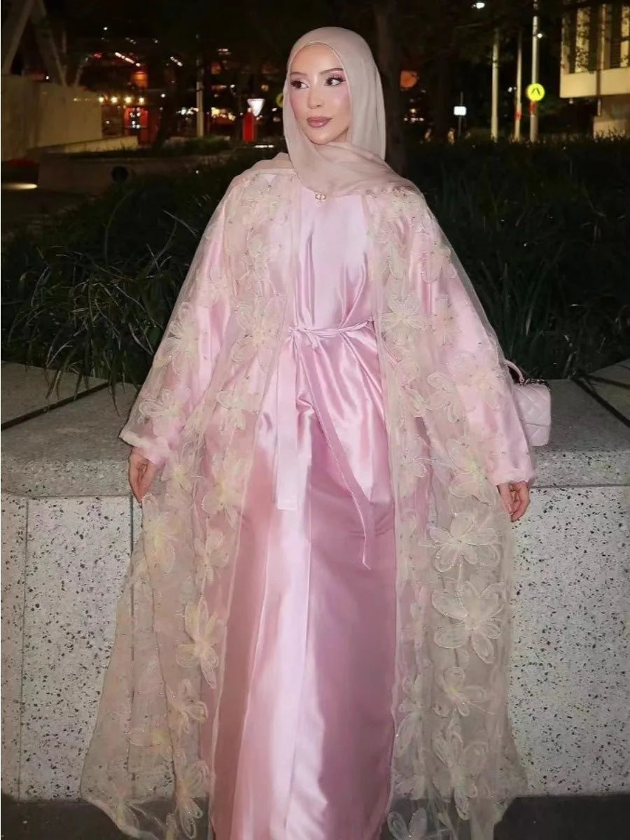 Flower Embroidery Party Abaya Dress