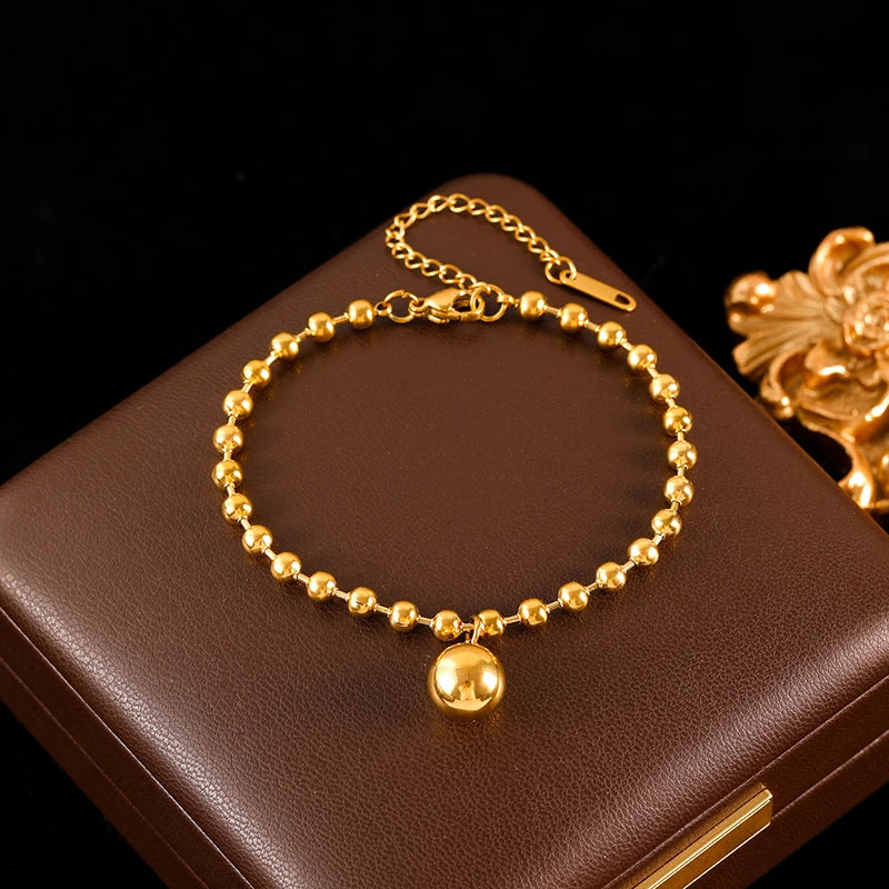 Gold Bead Ball Necklace Bracelet & Earrings Set