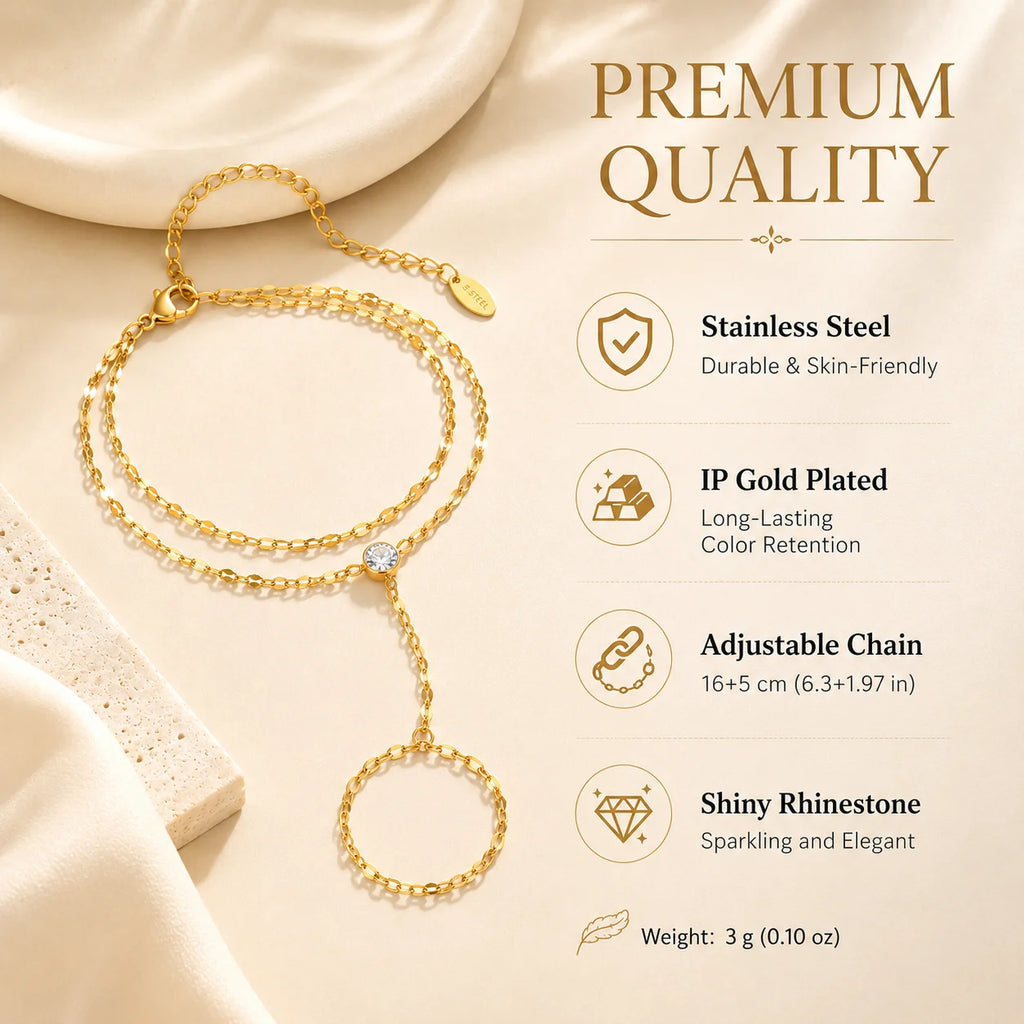 Gold Double Layer Hand Chain Ring Bracelet
