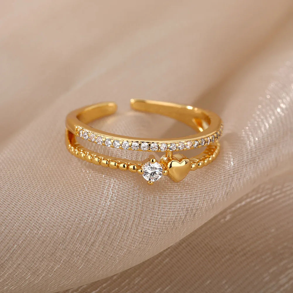 Stainless Steel Cross Flower Heart Ring 18K Gold-plated Anti Fading Rings Women Wedding Golden Jewelry Vacation Accessories Gift