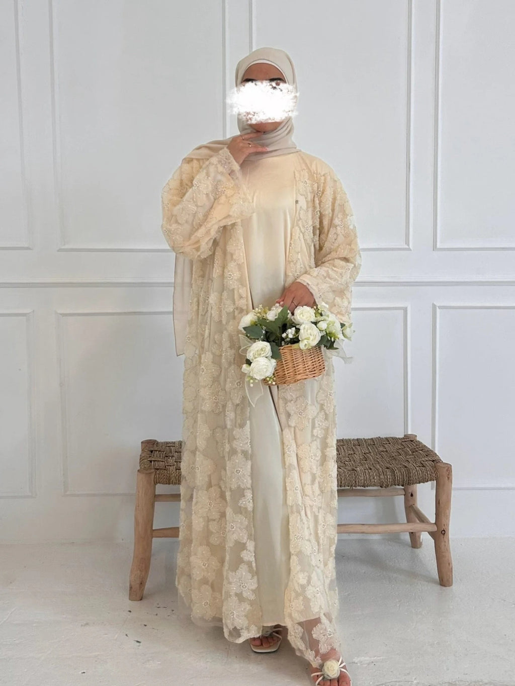 Beading Flower Cardigan Abaya Dress