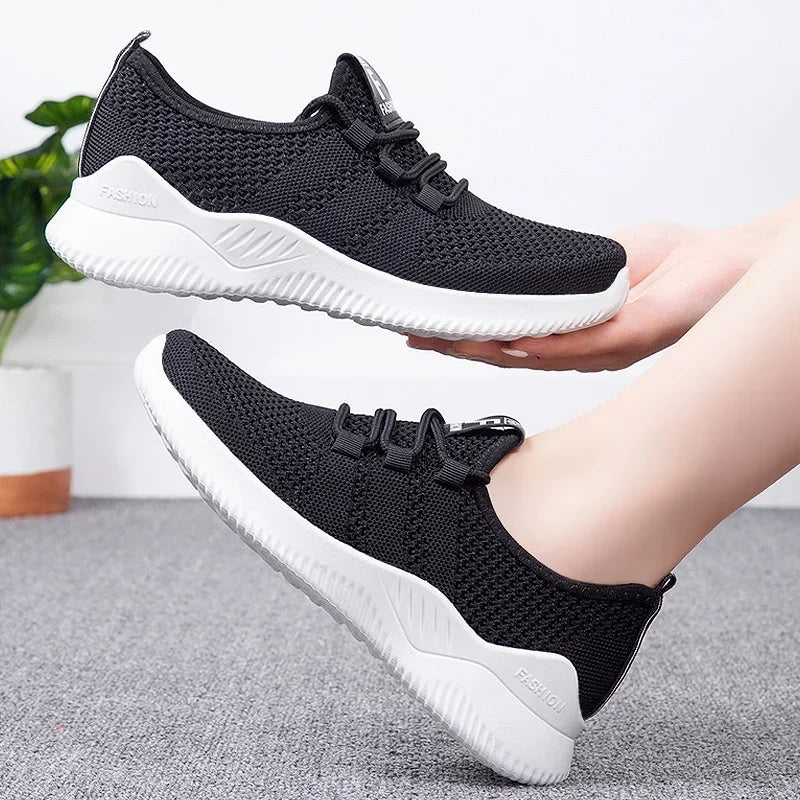 Women's Air Mesh Flats – Lightweight Lace-Up Casual Shoes
