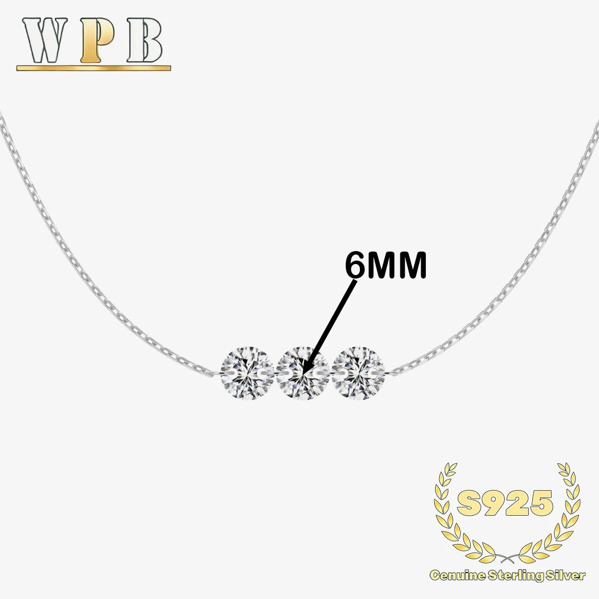 S925 Silver Triple Zircon Sliding Necklace