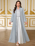 French-Style Lace Embroidered Open Abaya Dress Set