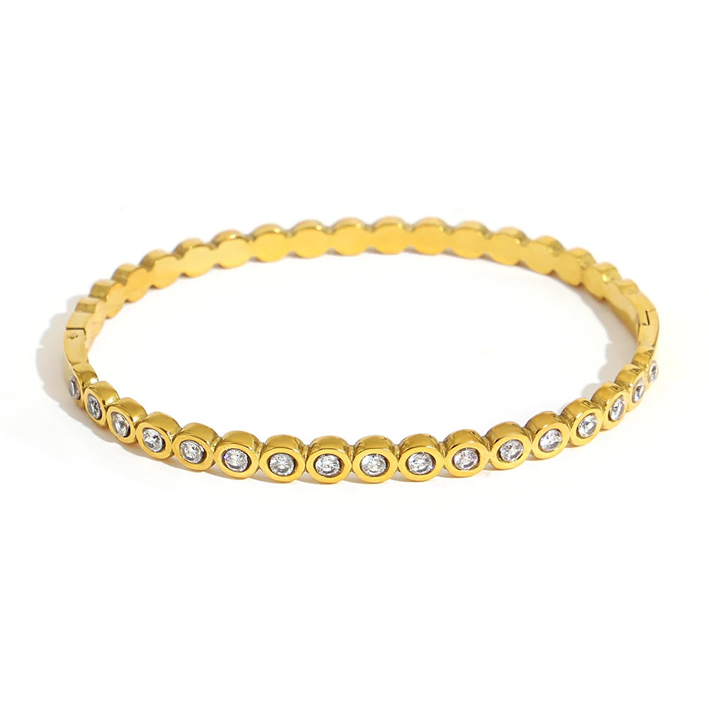 Cubic Zirconia Gold Stainless Steel Bangle
