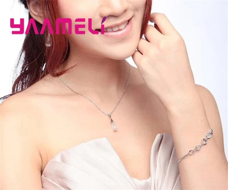 925 Sterling Silver Opal Cat Eye Stone Jewellery Set