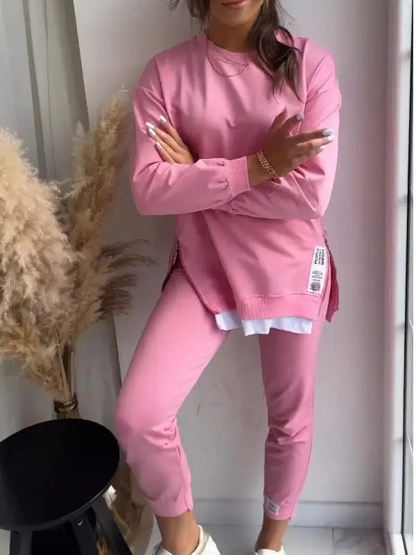 New Autumn Patchwork Loose Two Piece Set  Women's Fashion Long Sleeve Pullover Suit Casual Hoodie Sports Pencil Pants Outfits