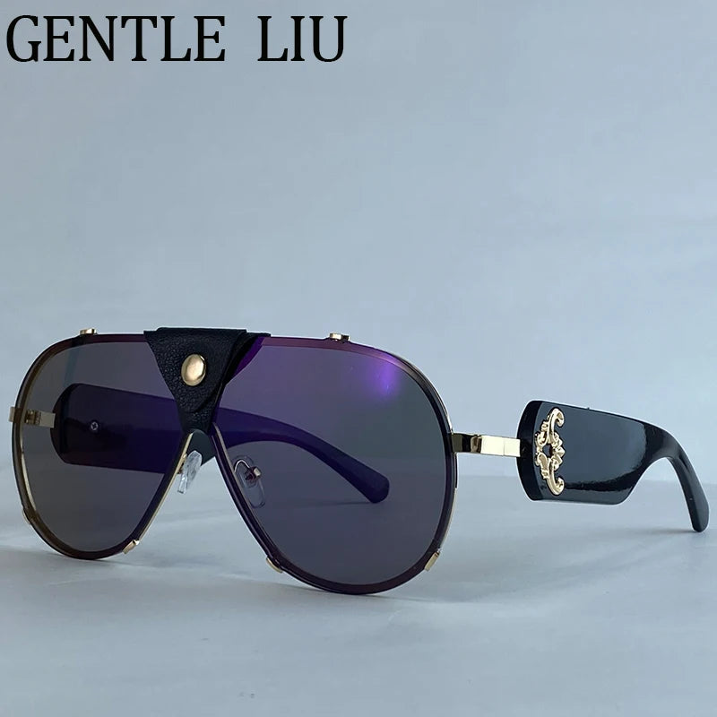 Vintage Oversized Steampunk Pilot Oval Sunglasses 2026 Luxury Brand Shield Sunglass Trendy Goggle Driving Eyewear Shades UV400
