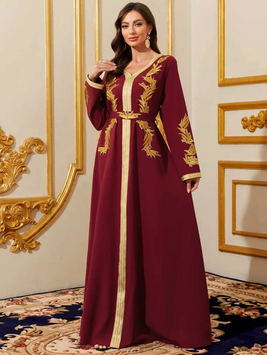 Embroidery Floral Open-Front Abaya Set