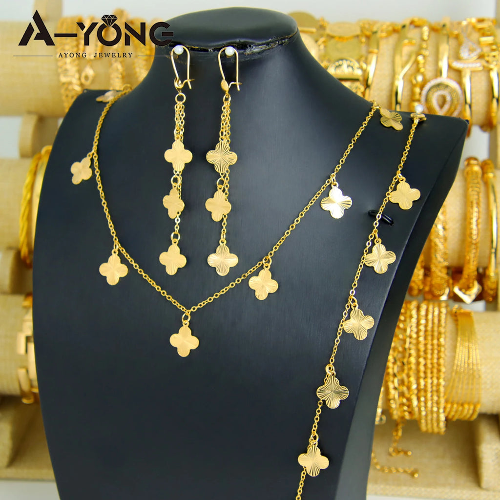 Italian Gold Bead Flower Necklace Set