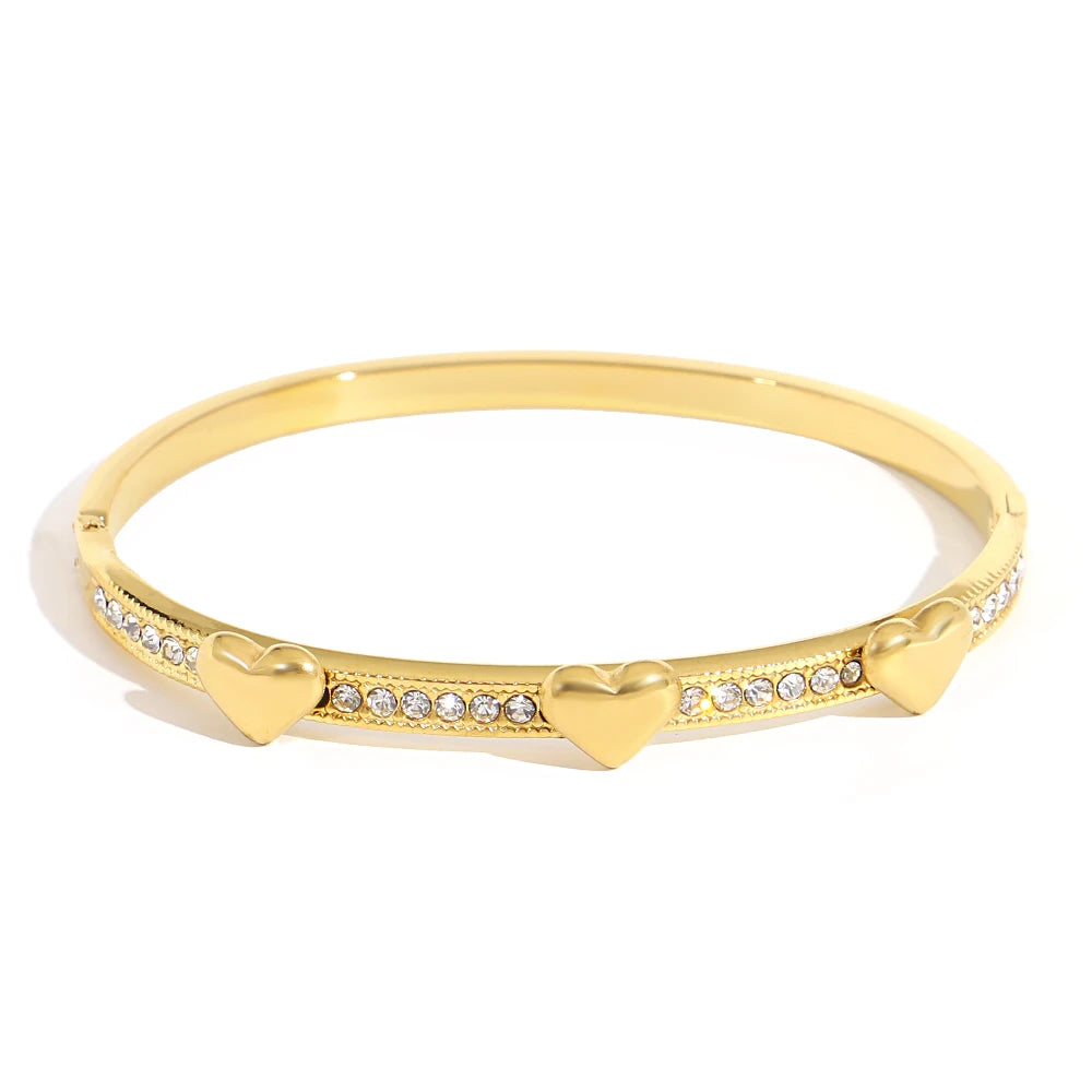 Cubic Zirconia Gold Stainless Steel Bangle
