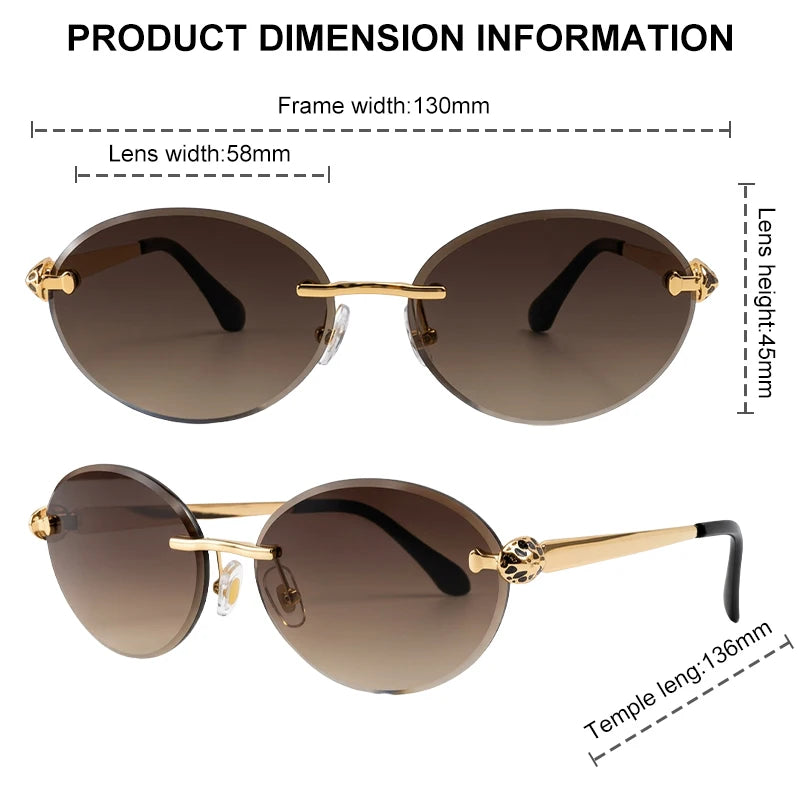 Women's Rimless Oval Sunglasses – Gradient UV400 Metal Frame