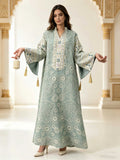 Multicolour Embroidered Sequin Beige Abaya